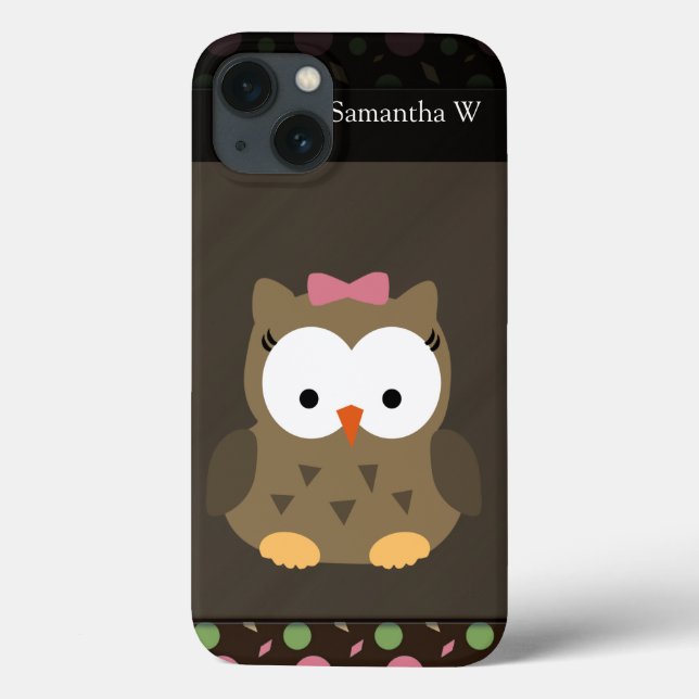 Cute Baby Girl Owl, Pink/Green/Brown Case-Mate iPhone Case (Back)