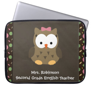 Cute Baby Girl Owl, Pink/Green/Brown Laptop Sleeve