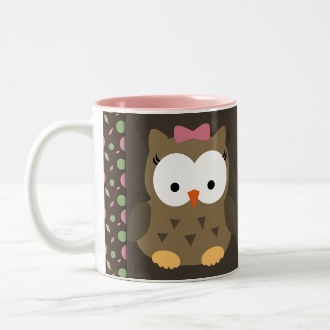 Cute Baby Girl Owl with Pink Bow Custom Coffee Mug (Left)