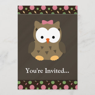 Cute Baby Girl Owl with Pink Bow Invitation