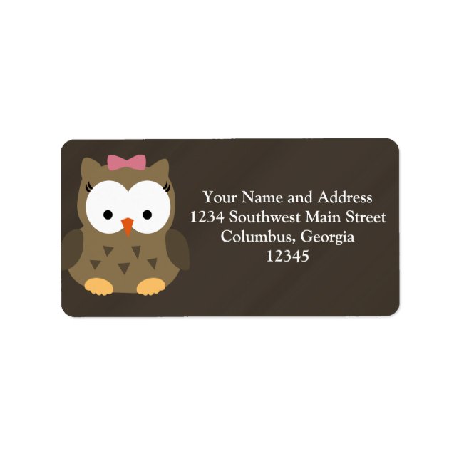 Cute Baby Girl Owl with Pink Bow Label (Front)