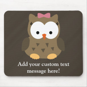 Cute Baby Girl Owl with Pink Bow Mouse Mat
