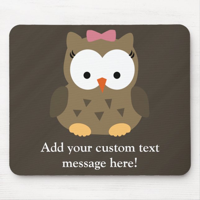 Cute Baby Girl Owl with Pink Bow Mouse Mat (Front)
