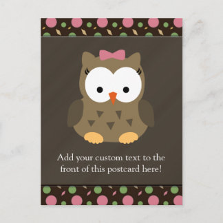 Cute Baby Girl Owl with Pink Bow Postcard