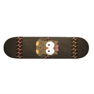 Cute Baby Girl Owl with Pink Bow Skateboard