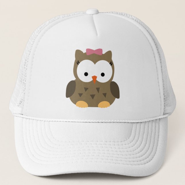 Cute Baby Girl Owl with Pink Bow Trucker Hat (Front)