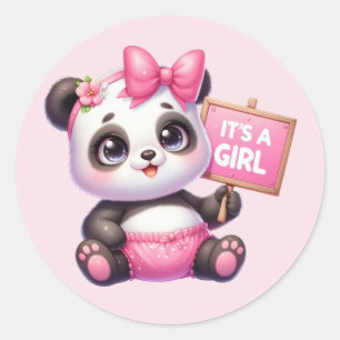Cute baby girl panda bear classic round sticker