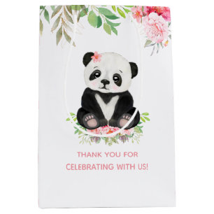 Cute Baby Girl Panda Blush Pink Baby Shower Medium Gift Bag