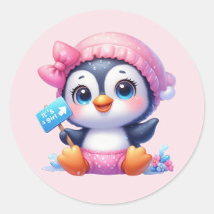 Cute baby girl penguin classic round sticker