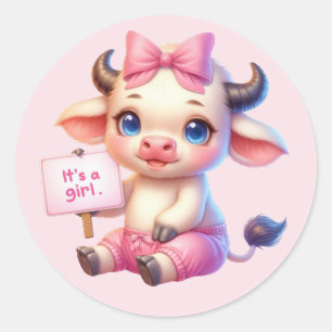 Cute baby girl penguin Cow Classic Round Sticker