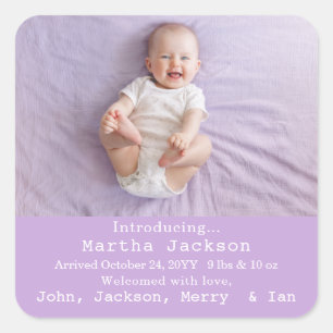Cute Baby Girl Photo Birth Announcement  Square Sticker