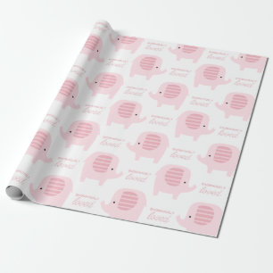 Cute Baby Girl Pin Elephant Wrapping Paper