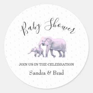 Cute Baby Girl Pink Elephants modern Baby Shower Classic Round Sticker