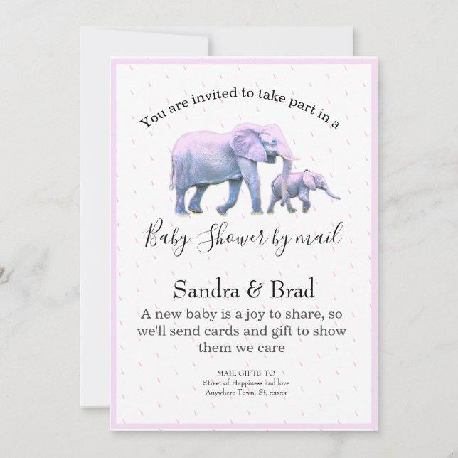 Cute Baby Girl Pink Elephants modern Baby Shower I Invitation (Front)