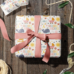 Cute Baby Girl Pink Pattern with Name Baby Shower Wrapping Paper