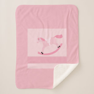 Cute Baby Girl Pink Rocking Horse Sherpa Blanket