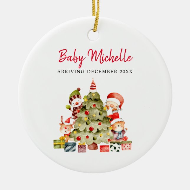Cute Baby Girl Pregnancy Announcement  Ceramic Tree Decoration (Front)