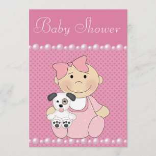 Cute Baby Girl & Puppy Pink Baby Shower Invitation