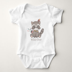 cute baby girl racoon wild one bodysuit