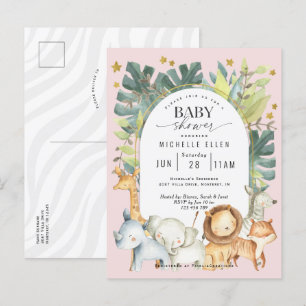 Cute baby girl safari jungle animals modern shower invitation postcard