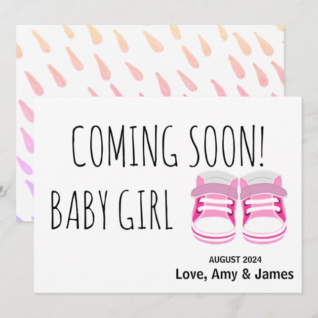 Cute baby girl shoes coming soon pink Pregnancy An Announcement (Front/Back)