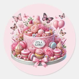 Cute baby girl shower cake  classic round sticker