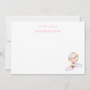 Cute baby girl shower hot air balloon pink  card