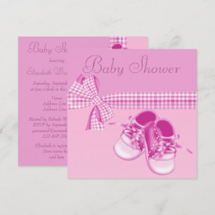 Cute Baby Girl Shower Pink Shoes & Elegant Ribbon Invitation