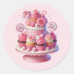Cute baby girl shower sweet  classic round sticker