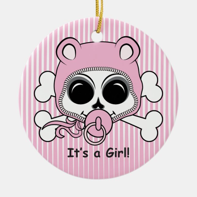 Cute Baby Girl Skull Ceramic Tree Decoration (Front)