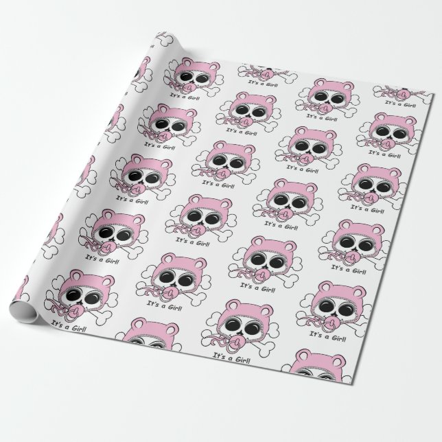 Cute Baby Girl Skull Wrapping Paper (Unrolled)