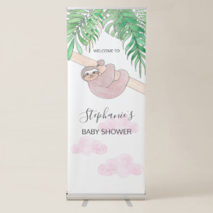 Cute Baby Girl Sloth Baby Shower Retractable Banner