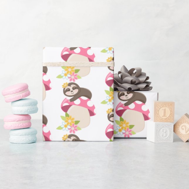 Cute baby girl sloth party wrap wrapping paper (Baby Shower)