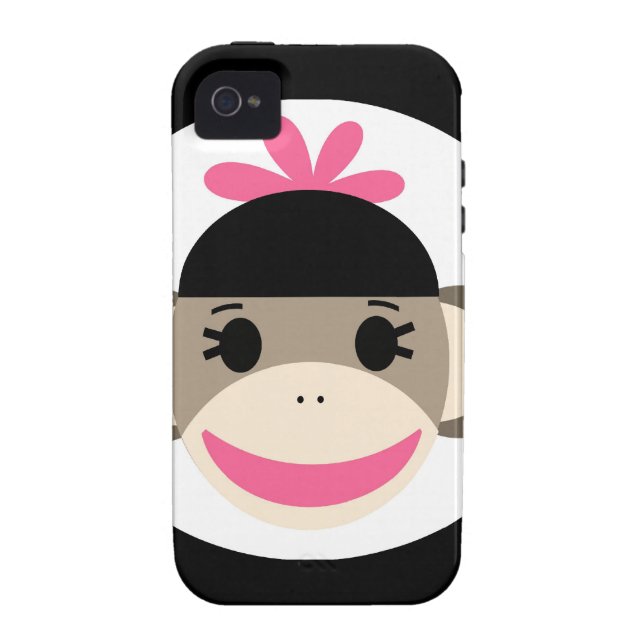 Cute Baby Girl Sock Monkey Black Pink Stripes Case-Mate iPhone Case (Back)