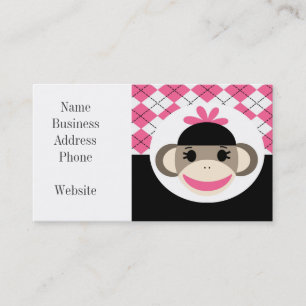 Cute Baby Girl Sock Monkey Pink Black Argyle Business Card