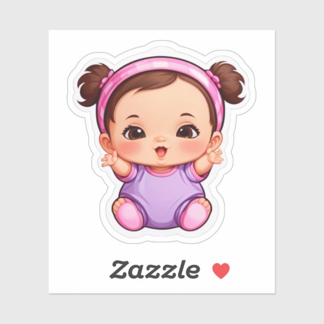 Cute Baby Girl Sticker – Adorable Cartoon Baby  (Sheet)