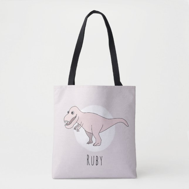 Cute Baby Girl T-Rex Dinosaur with Name Diaper Tote Bag (Front)
