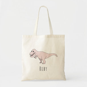 Cute Baby Girl T-Rex Dinosaur with Name Diaper Tote Bag