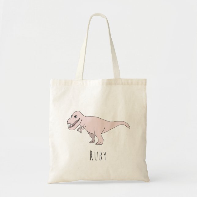 Cute Baby Girl T-Rex Dinosaur with Name Diaper Tote Bag (Front)