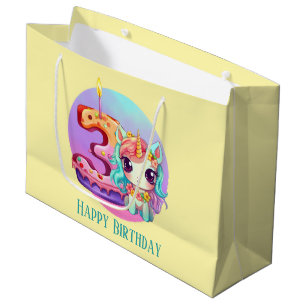 Cute baby girl unicorn 3rd Birthday Large Gift Bag