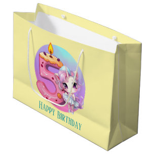 Cute baby girl unicorn 5th Birthday Large Gift Bag