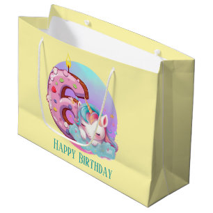 Cute baby girl unicorn 6th Birthday Large Gift Bag