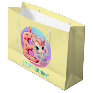 Cute baby girl unicorn 8th Birthday Large Gift Bag