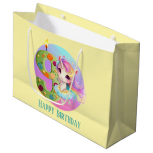 Cute baby girl unicorn 9th Birthday Large Gift Bag