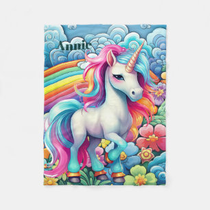 Cute baby girl unicorn add name fleece blanket