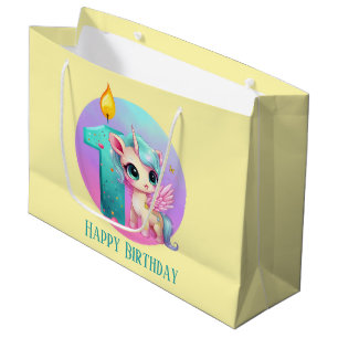 Cute baby girl unicorn first Birthday Large Gift Bag