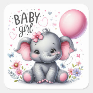 Cute Baby Girl with Balloon Square Sticker