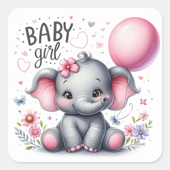 Cute Baby Girl with Balloon Square Sticker (Front)
