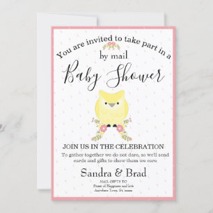 Cute Baby Girl Yellow Owl Modern Baby Shower Invitation