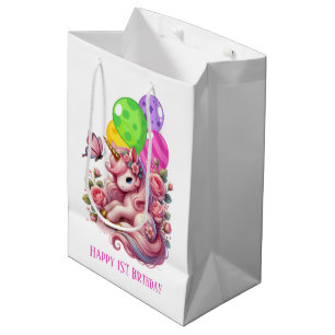 Cute baby girls first Birthday Medium Gift Bag
